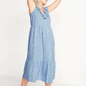 Old Navy Blue Sleeveless Ruffled V-Neck Swing Dress